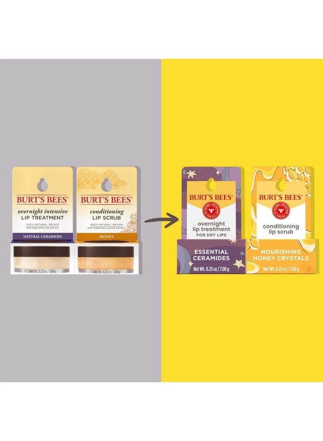 بيرتس بيز قناع الشفاه الليلي Burt's Bees Overnight Lip Sleeping Mask، مقشر مقشر يعيد ترطيب الشفاه وينعمها لتقليل الخطوط الدقيقة، تركيبة غنية بالسيراميد، فاكهة العاطفة + مرطب فائق (عبوتان) - Image 1