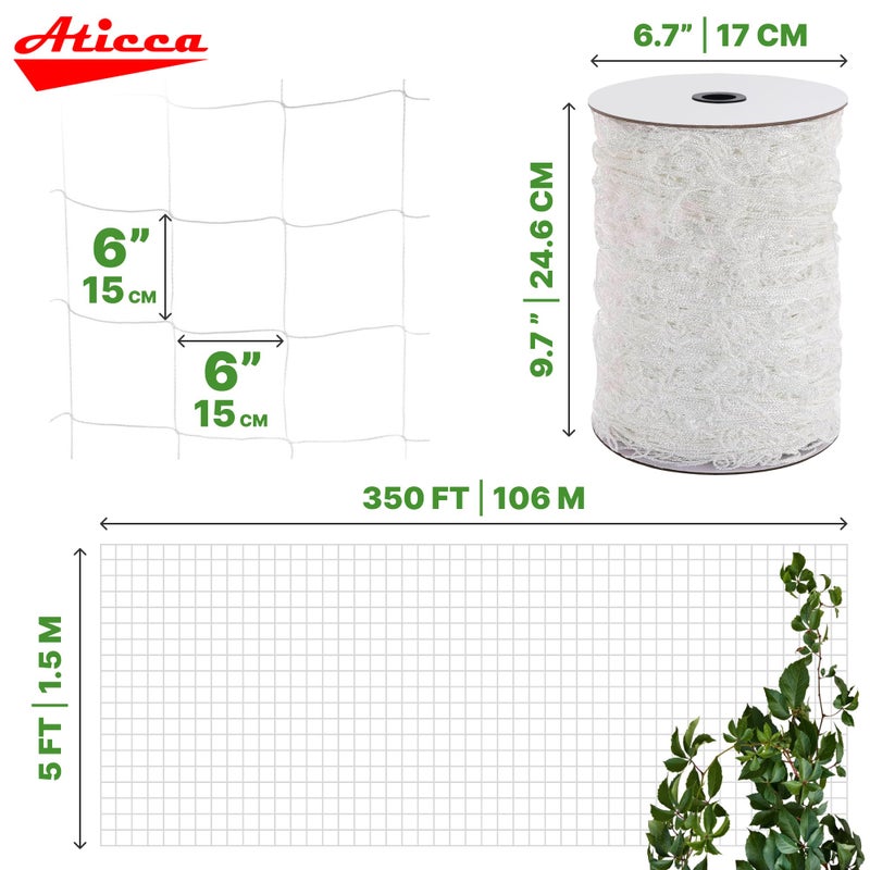 ATICCA Trellis Netting 5 x 350 ft Heavy Duty Polyester Plant Support Netting White - 6 Inch Garden Rope Trellis on Roll - Mesh Twine for Growing Vine Climbing Plants, Flowers, Peas, and Tomatoes - Image 2