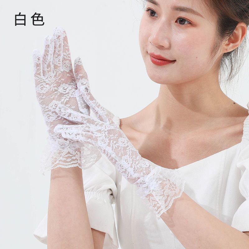 Summer Thin Lace Gloves Elegant Short Bridal Wedding White