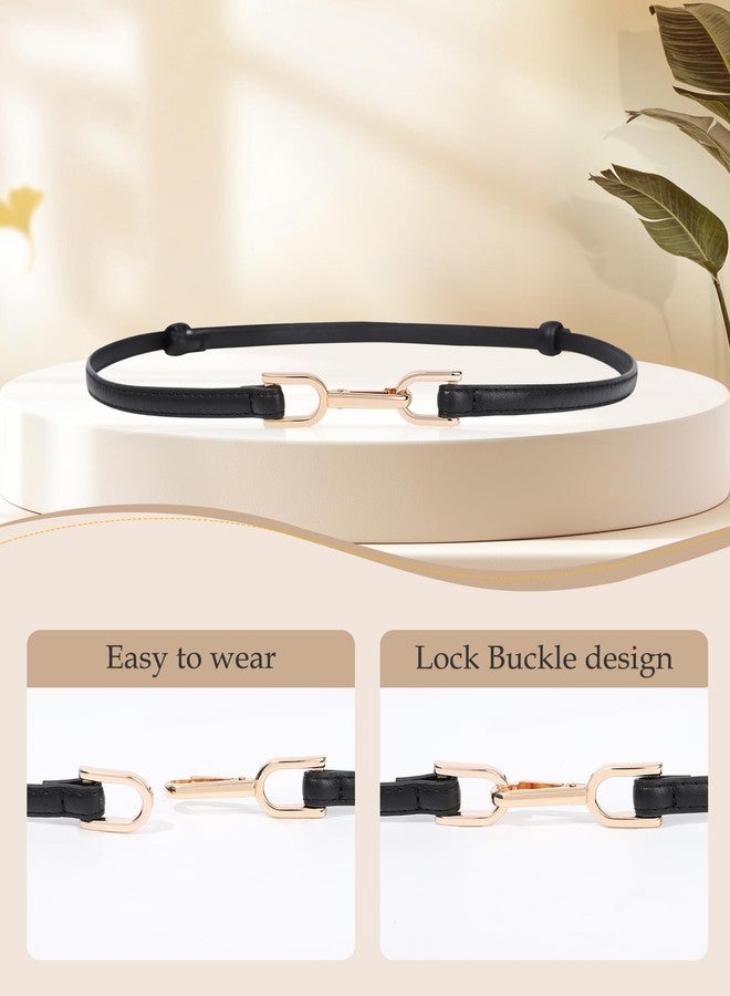 كاجير حزام كاجير النسائي النحيف، عبوة من قطعتين، أحزمة نسائية قابلة للتعديل مصنوعة من جلد البولي يوريثان، مناسبة للجينز والسراويل والفساتين، مزودة بإبزيم ذهبي. - Image 3