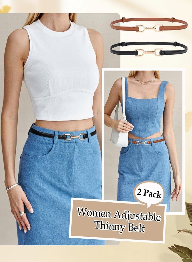 كاجير حزام كاجير النسائي النحيف، عبوة من قطعتين، أحزمة نسائية قابلة للتعديل مصنوعة من جلد البولي يوريثان، مناسبة للجينز والسراويل والفساتين، مزودة بإبزيم ذهبي. - Image 2