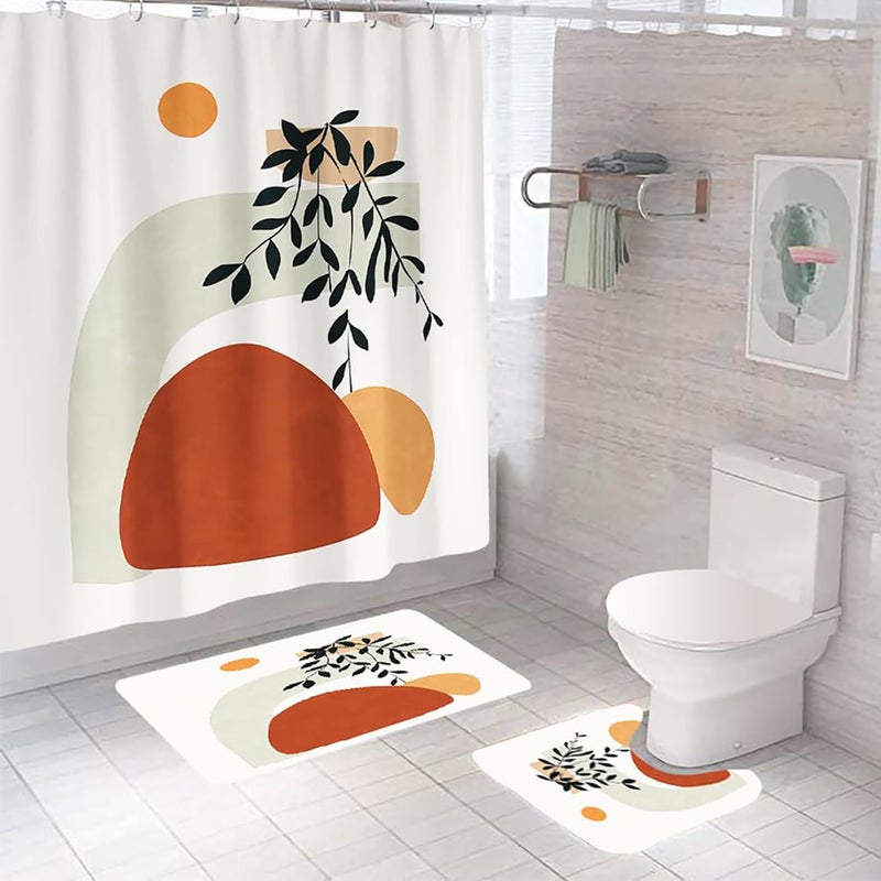 Kuber Industries Kuber Industries Shower Curtain & Bathmat Set | Non-Slip Bath mats for Bathroom | Easy-Slide Curtains | Polyester Curtain or Bathmat for Bath Décor | XTL401-3T | 3 Pcs Set | Multicolor  - Image 1