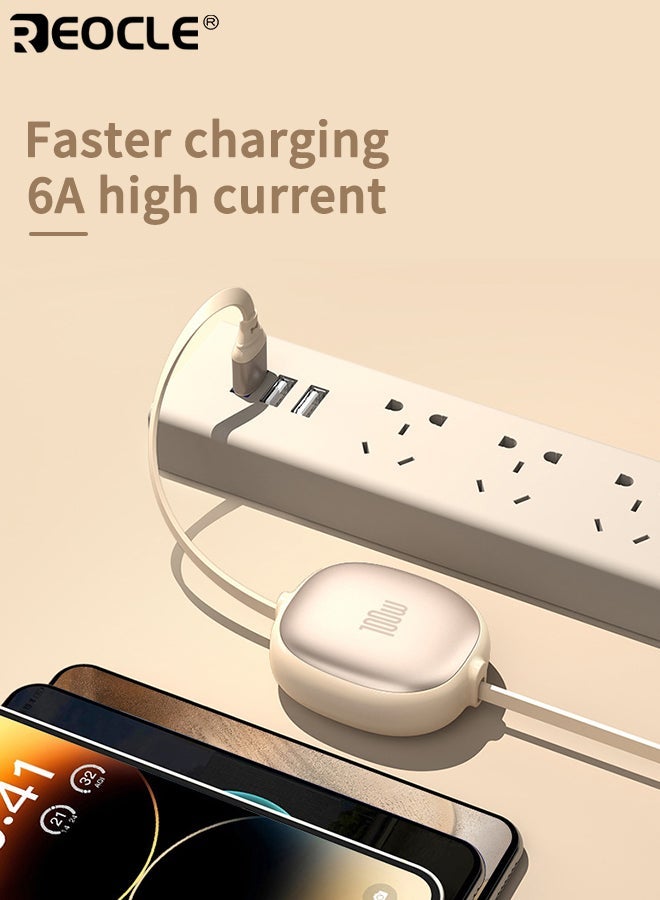 REOCLE 3-in-1 Retractable USB Charging Cable with 100W Fast Charge and Multi Port Design High Speed Data Sync Cord with Smartphone Compatibility for Device Charging - Image 4