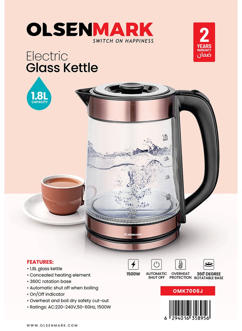Olsenmark Electric Glass Kettle With Water Level Indicator and Automatic Cut-Off 1.8 L 1500 W OMK7006 MULTI COLOUR - Image 5