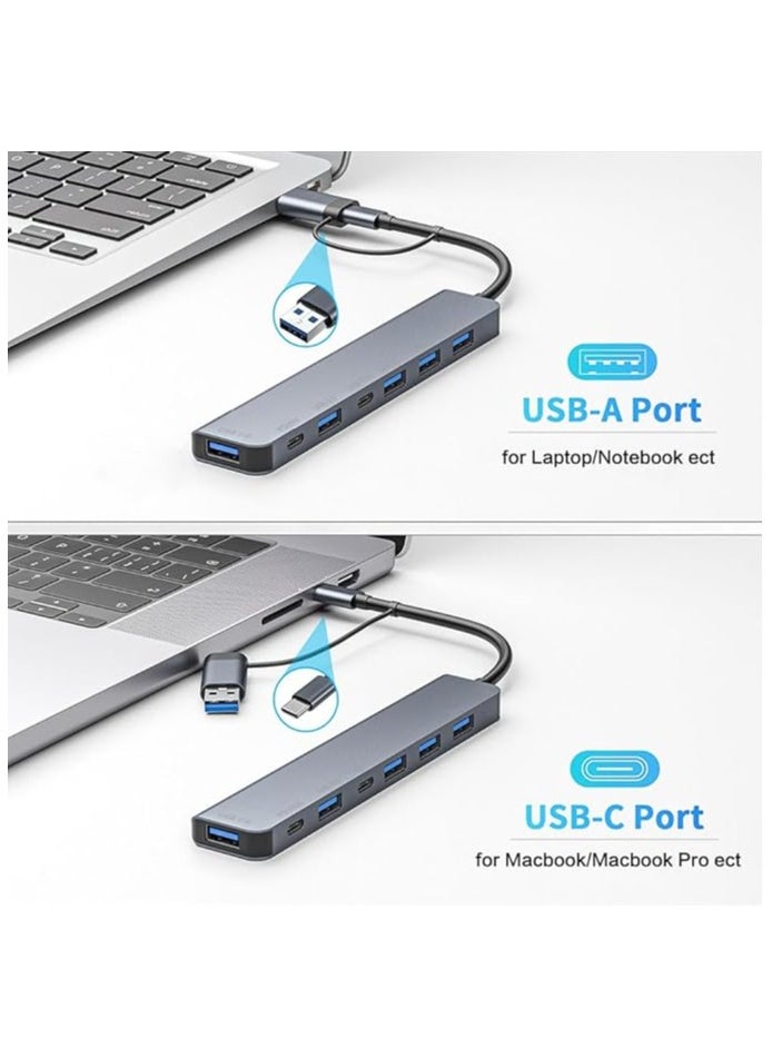 إيروريكس موزع USB، مقسم USB لأجهزة الكمبيوتر المحمول، محور USB 3.0 متعدد المنافذ، موسع منافذ USB متعدد، نقل البيانات من النوع C وواجهة الطاقة، محور نقل USB 5 منافذ متوافق مع Windows، Mac، الطابعة، محرك الأقراص الصلبة المحمول  - Image 4