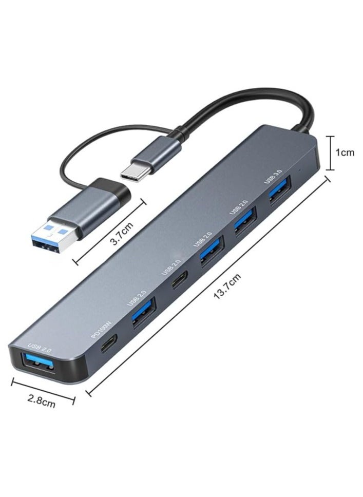 إيروريكس موزع USB، مقسم USB لأجهزة الكمبيوتر المحمول، محور USB 3.0 متعدد المنافذ، موسع منافذ USB متعدد، نقل البيانات من النوع C وواجهة الطاقة، محور نقل USB 5 منافذ متوافق مع Windows، Mac، الطابعة، محرك الأقراص الصلبة المحمول  - Image 5