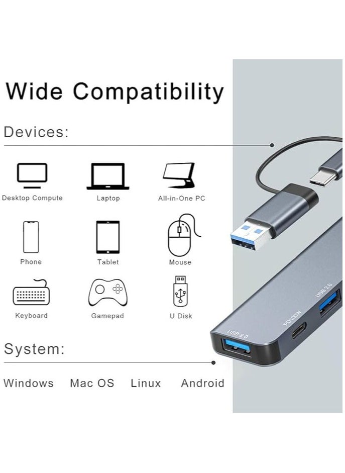 إيروريكس موزع USB، مقسم USB لأجهزة الكمبيوتر المحمول، محور USB 3.0 متعدد المنافذ، موسع منافذ USB متعدد، نقل البيانات من النوع C وواجهة الطاقة، محور نقل USB 5 منافذ متوافق مع Windows، Mac، الطابعة، محرك الأقراص الصلبة المحمول  - Image 3