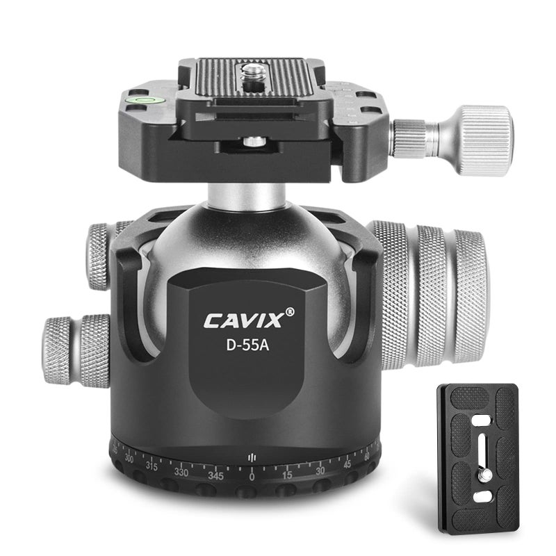 55mm Ball Head CAVIX Low Profile Ball Head Heavy Duty 360 Degree Tripod Head Aluminum Alloy Mount for Tripod with Two 14 Quick Release Plates Max Load 8818lbs40kg