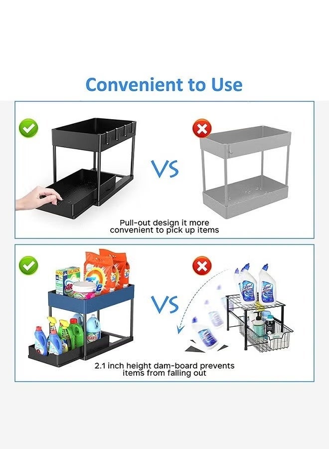 Under Sliding Cabinet Basket Organizer 2 Tier Storage Under Cabinet Bathroom Under Sink Organizers Storage Black Under Sink Storage Multi Purpose Storage Shelf for Kitchen Office - Image 4