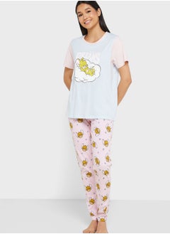 Crew Neck Graphic T-Shirt & Pyjama Set