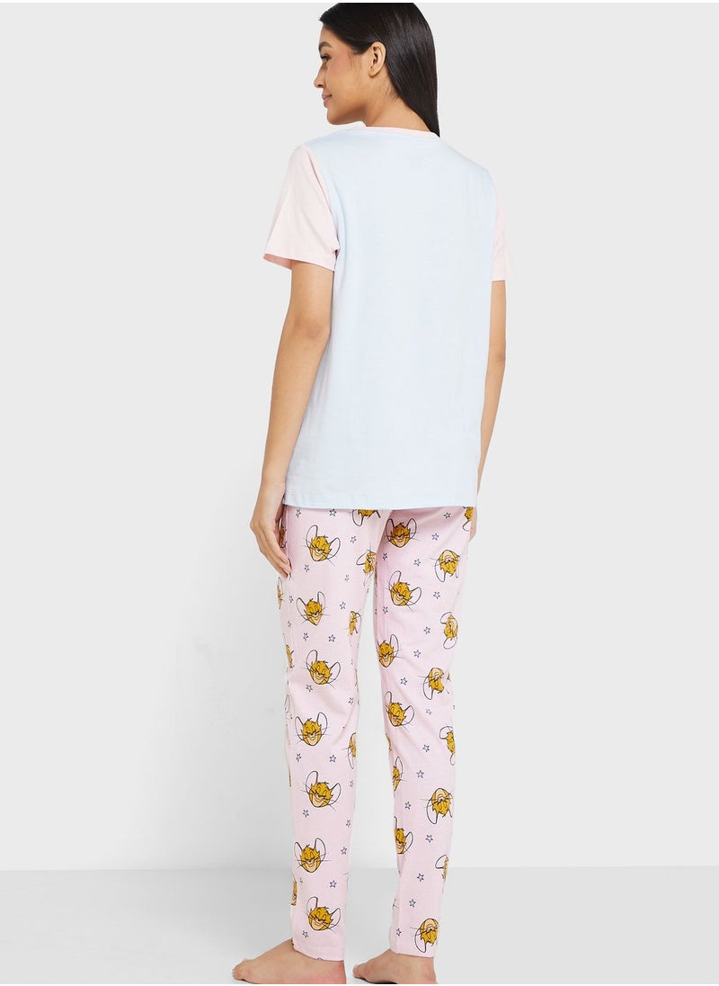 Tom & Jerry - Crew Neck Graphic T-Shirt & Pyjama Set - Image 1