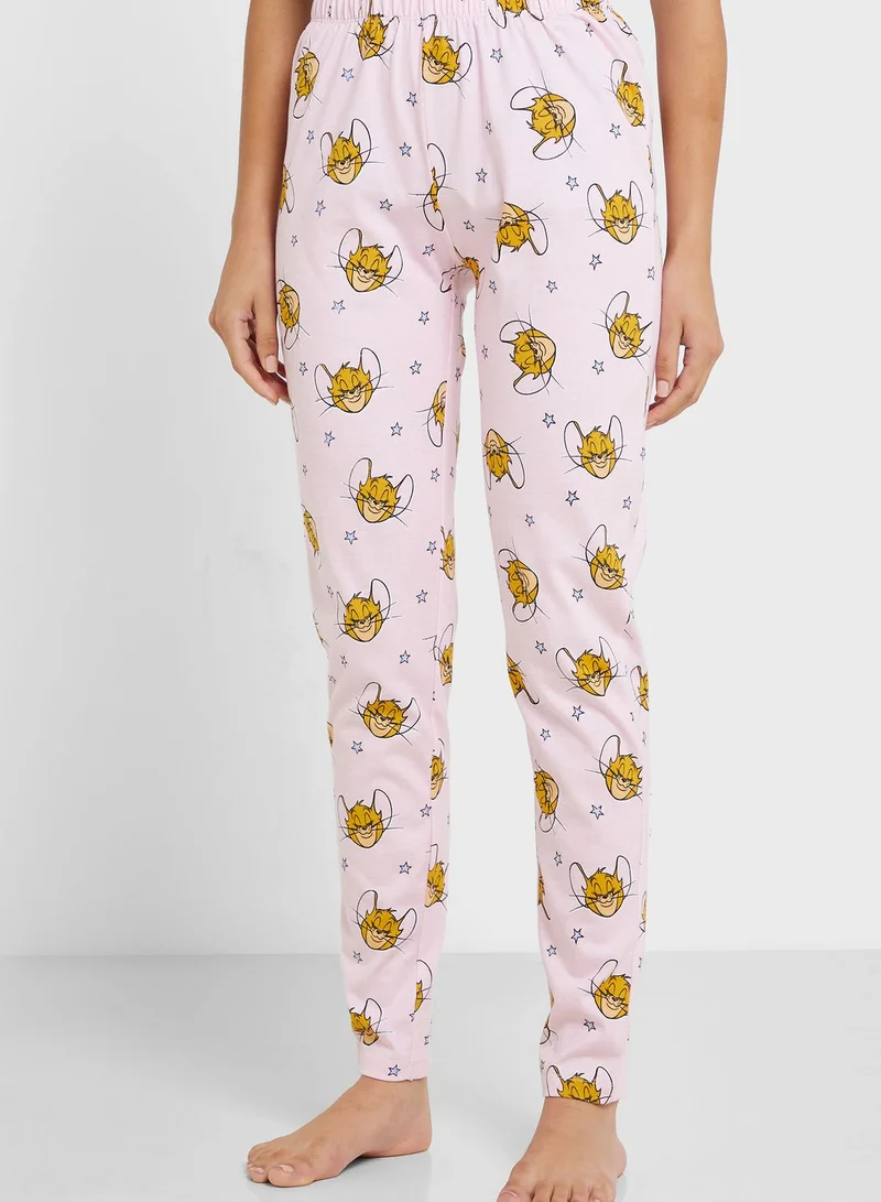 Tom & Jerry Crew Neck Graphic T-Shirt & Pyjama Set