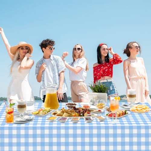 WNINK 2 Pack Light Blue Gingham Tablecloth Rectangular Pale Blue and White Checkered Tablecloths Disposable Plastic Plaid Table Cover for Parties, Outdoor Picnic, Birthday, Wedding, Camping 54 × 108 Inch - Image 4