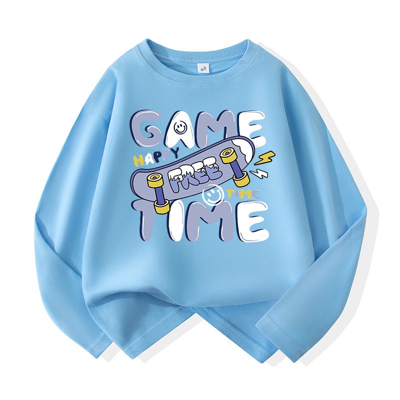 Trendy Brand Boys Long Sleeve T-Shirt Pure Cotton New Little Boy Foreign Style Fashionable Top Children'S Bottoming Shirt - Image 1