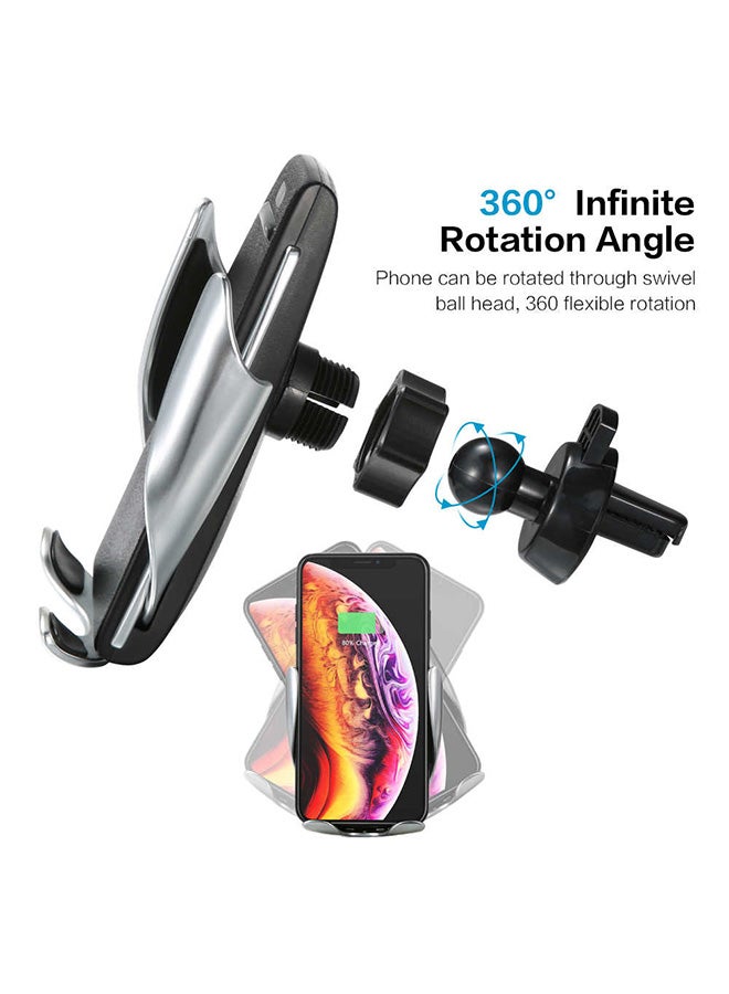 شاحن سيارة لاسلكي مع حامل للهاتف أسود/فضي - Image 3