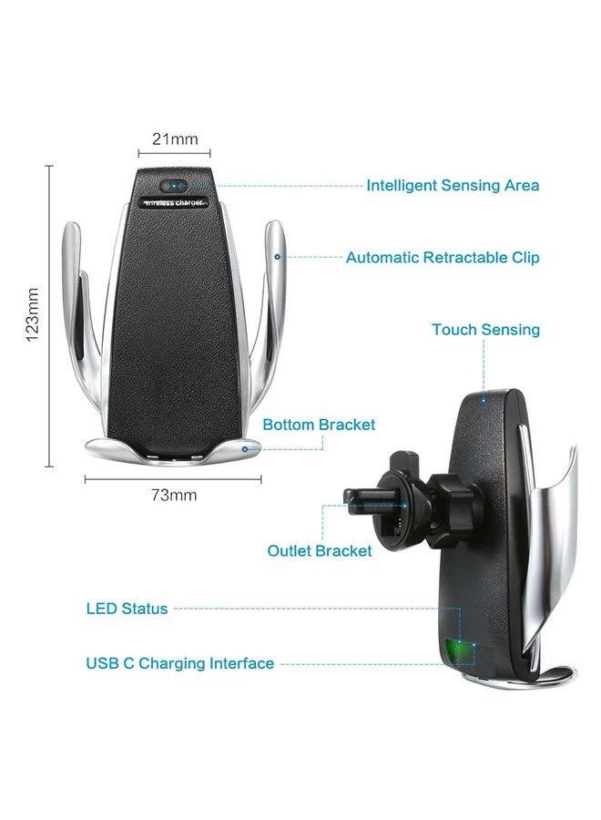 شاحن سيارة لاسلكي مع حامل للهاتف أسود/فضي - Image 5