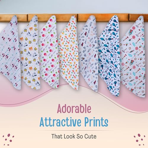 Luv Lap LuvLap Hosiery Cotton Cloth Premium Baby Washcloth for New Born, Washable (22 cm x 22 cm), Reusable, Absorbent, Extra Soft Face Towels/Washcloth for Babies, Cherry Print, Pack of 7 Pcs, Multicolour - Image 5