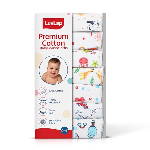 Luv Lap LuvLap Hosiery Cotton Cloth Premium Baby Washcloth for New Born, Washable (22 cm x 22 cm), Reusable, Absorbent, Extra Soft Face Towels/Washcloth for Babies, Cherry Print, Pack of 7 Pcs, Multicolour - Image 1