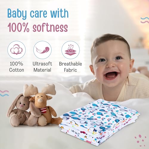 Luv Lap LuvLap Hosiery Cotton Cloth Premium Baby Washcloth for New Born, Washable (22 cm x 22 cm), Reusable, Absorbent, Extra Soft Face Towels/Washcloth for Babies, Cherry Print, Pack of 7 Pcs, Multicolour - Image 3