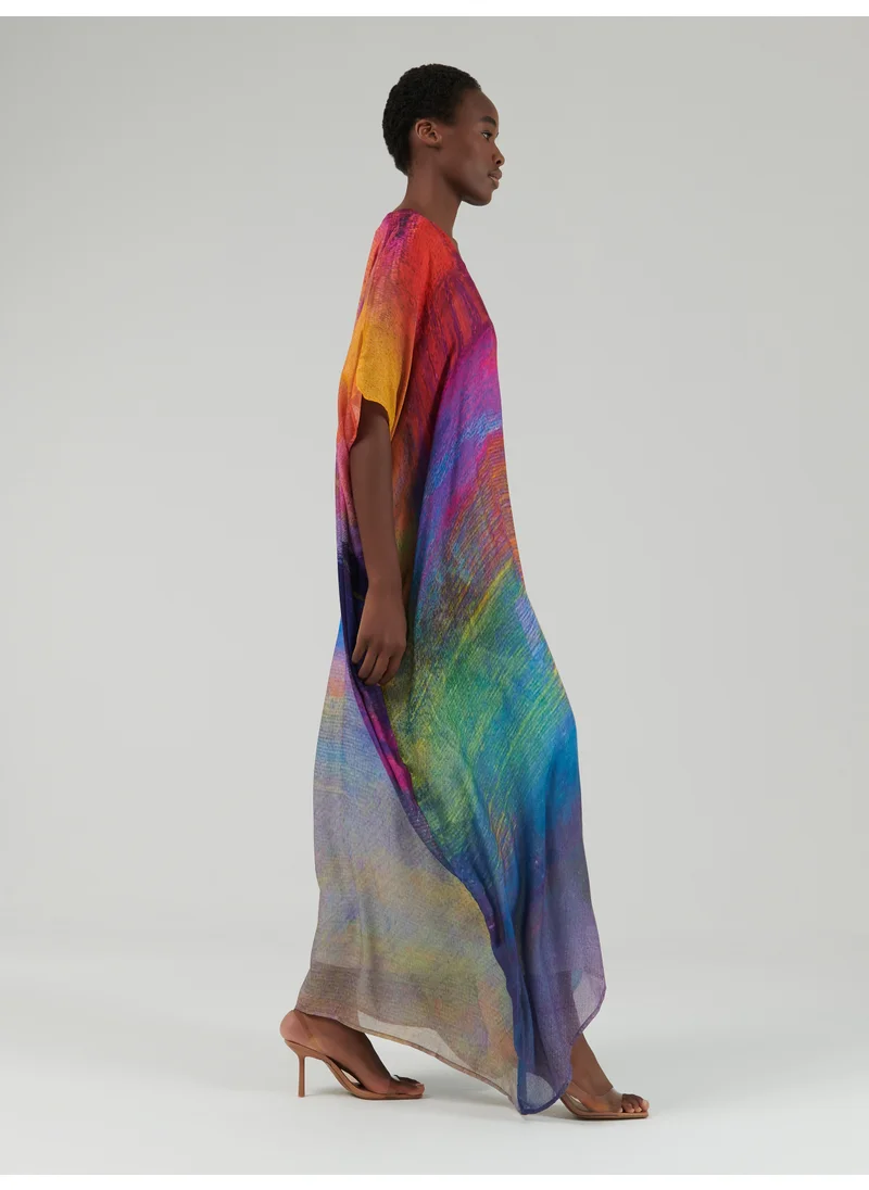 leem Aquarelle Printed Kaftan With Scarf