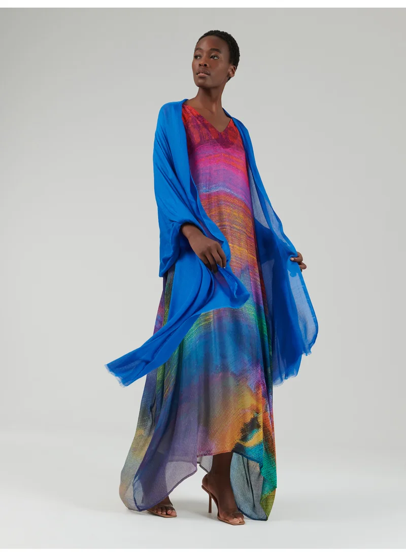 leem Aquarelle Printed Kaftan With Scarf