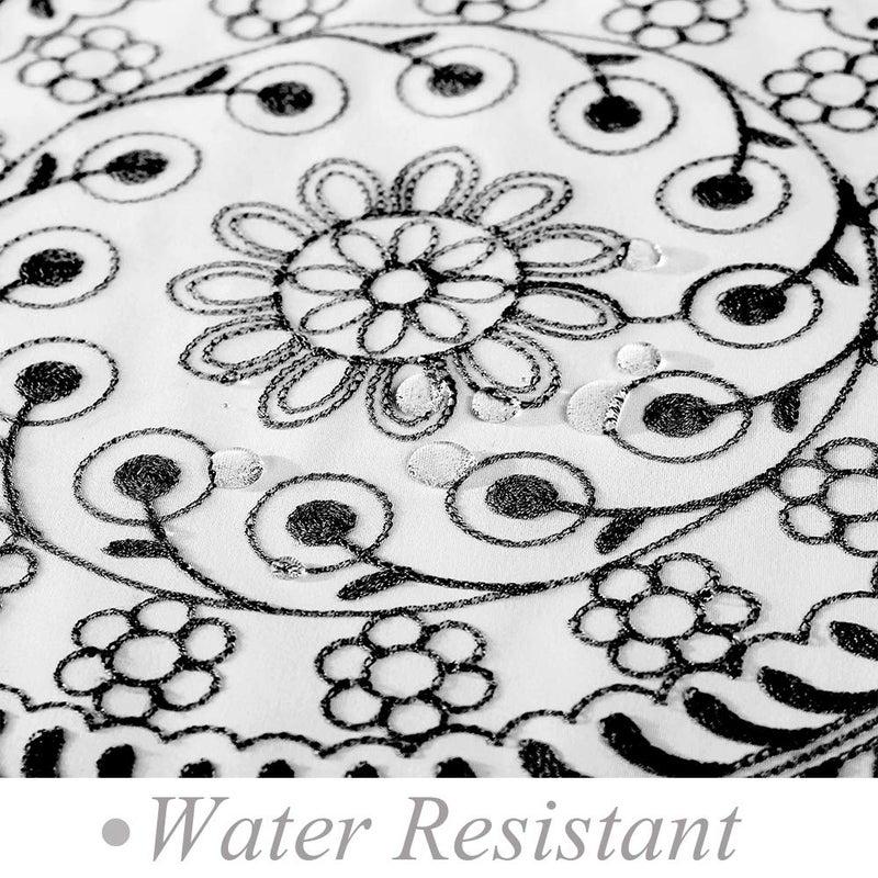 Jubilantex White Embroidered Shower Curtain for Bathroom, Black and White Boho Farmhouse Floral Decorative Waterproof Rustic Style Water Resistant Bath Room Curtain Fabric for Spa Hotel, 70x72 Inches - Image 3