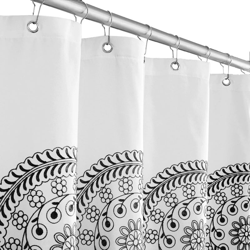 Jubilantex White Embroidered Shower Curtain for Bathroom, Black and White Boho Farmhouse Floral Decorative Waterproof Rustic Style Water Resistant Bath Room Curtain Fabric for Spa Hotel, 70x72 Inches - Image 2