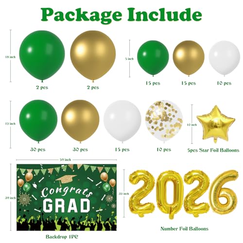 LYVEEF Graduation Decorations Class Of 2026 Green and Gold 2026 Graduation Decorations Balloon Arch Kit Congrats Grad Backdrop 136PCS Party Supplies for High School College Celebrations - Image 5