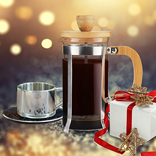 Sivaphe 12 oz French Press Coffee/Tea Maker Single Cup Espresso Press Stainless Steel Filter 0.35L High Borosilicate Carafe Durable Bamboo Handle Small Coffee Maker - Image 2