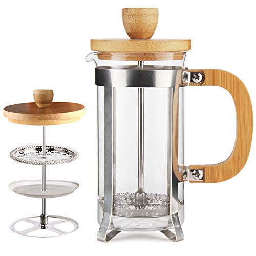 Sivaphe 12 oz French Press Coffee/Tea Maker Single Cup Espresso Press Stainless Steel Filter 0.35L High Borosilicate Carafe Durable Bamboo Handle Small Coffee Maker - Image 1