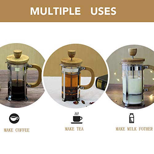 Sivaphe 12 oz French Press Coffee/Tea Maker Single Cup Espresso Press Stainless Steel Filter 0.35L High Borosilicate Carafe Durable Bamboo Handle Small Coffee Maker - Image 5