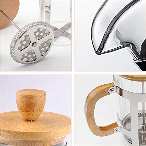 Sivaphe 12 oz French Press Coffee/Tea Maker Single Cup Espresso Press Stainless Steel Filter 0.35L High Borosilicate Carafe Durable Bamboo Handle Small Coffee Maker - Image 4