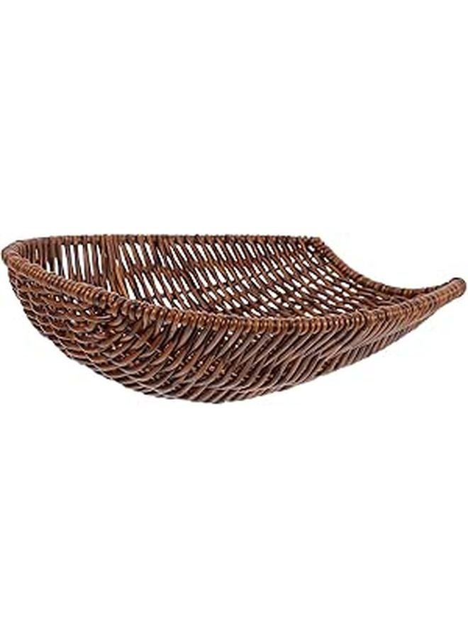 Medium Brown Woven Plastic Rattan Serving Basket For Bread Fruit Kitchen Dining Picnic - Image 1