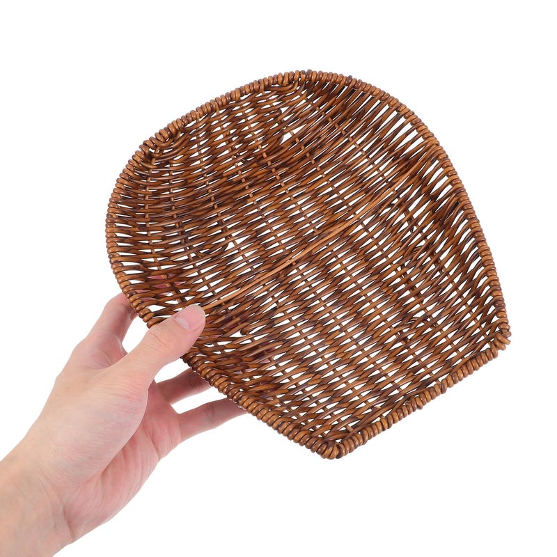 Medium Brown Woven Plastic Rattan Serving Basket For Bread Fruit Kitchen Dining Picnic - Image 5