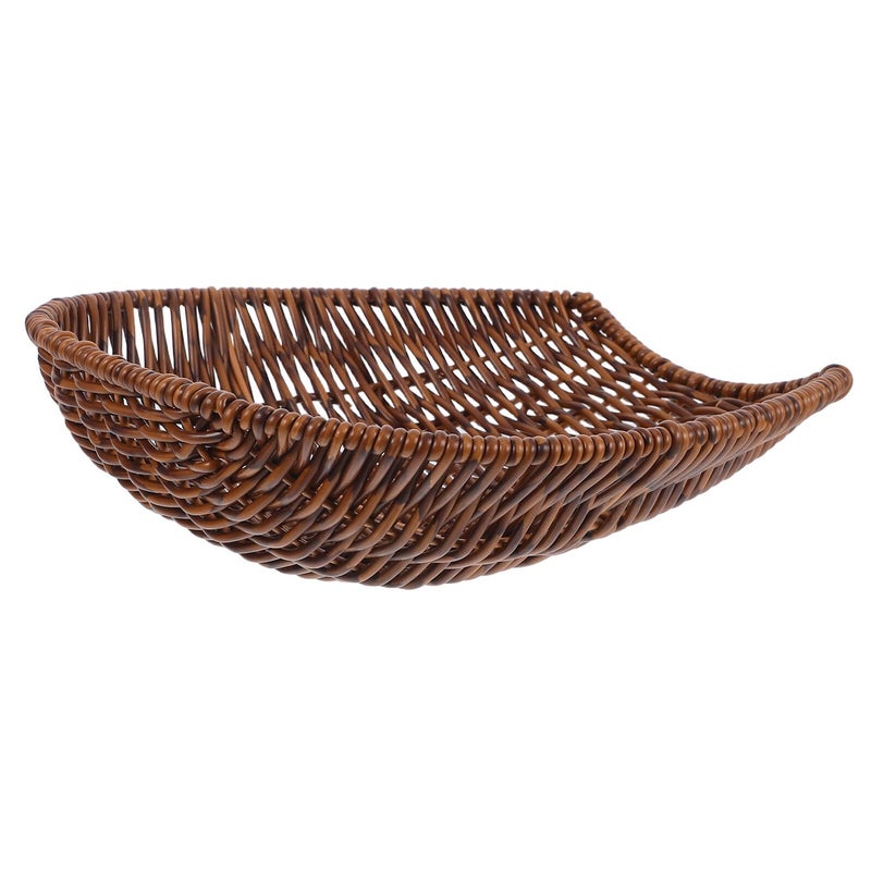 Medium Brown Woven Plastic Rattan Serving Basket For Bread Fruit Kitchen Dining Picnic - Image 2