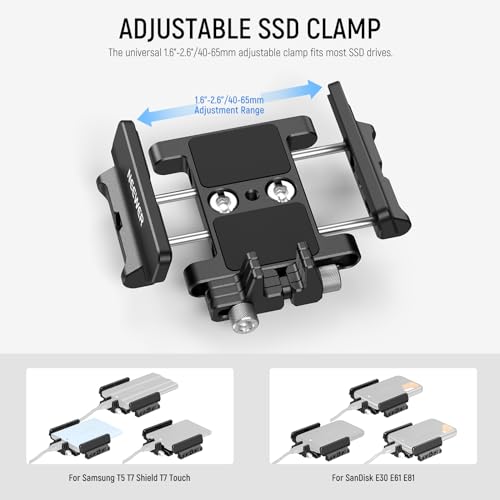 NEEWER Mount Bracket SSD Holder with Cold Shoe Cable Clamp, 1.6"-2.6" for Samsung T5 T7 SSD SanDisk Compatible with SmallRig Cage for BMPCC 4K 6K Compatible with iPhone 15 Pro Max Phone Cage, UA035 - Image 2
