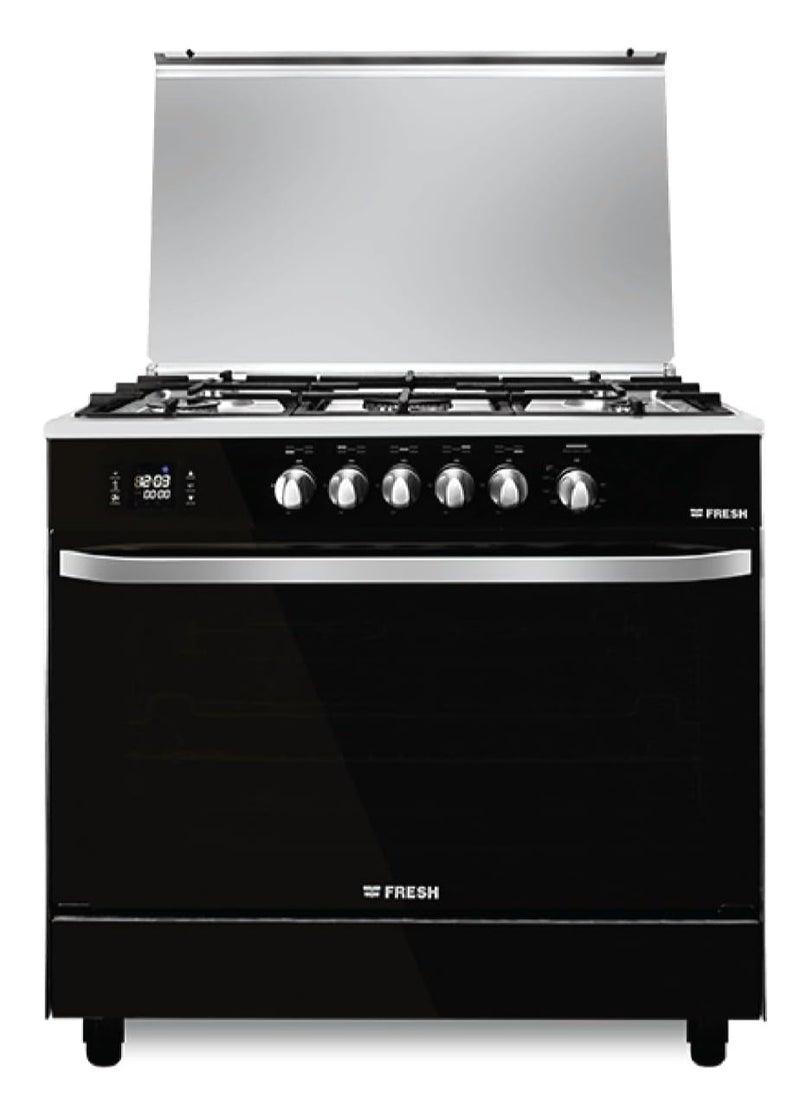 Fresh - Fresh Hammer Gas Cooker with Full Safety System, 5 Burners, 90 cm x 60 cm, Black - 13914 - Image 1