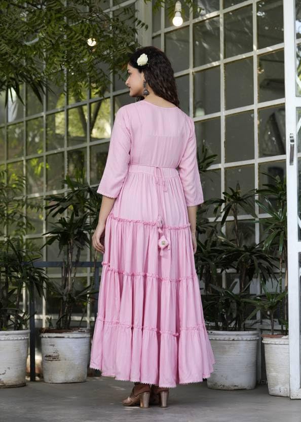 LAVANDIS Women Printed Rayon Anarkali Kurta for Girls Regular Wear Long Gown Pink - Image 2