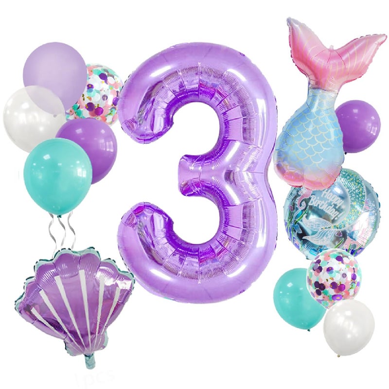 Dokuna Mermaid Birthday Decorations 13 Pcs Mermaid Balloons Mermaid Tail Foil Balloon Sea Balloons for Girl Birthday PartyrNumber 3 - Image 2