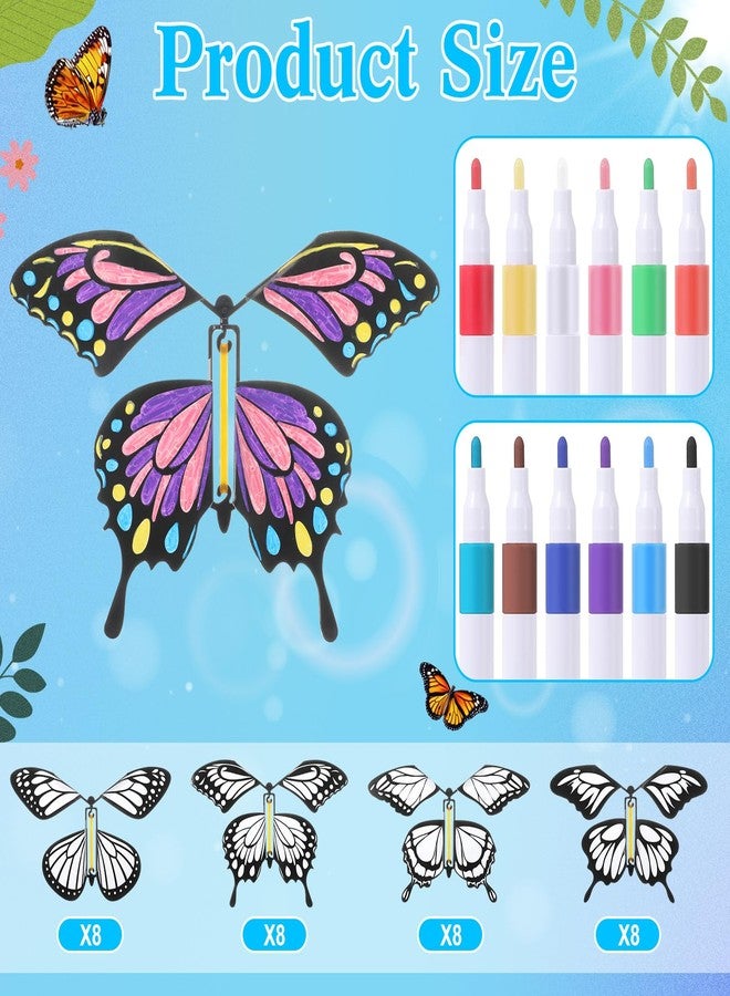 Seenelling 44 Pcs Flying Butterfly Craft Kit with 32 Wind up Butterflies and 12 Color Pens People Painting White Paper Butterflies DIY Toy for Party Game School Activity Birthday Gift (Style 3) - Image 2