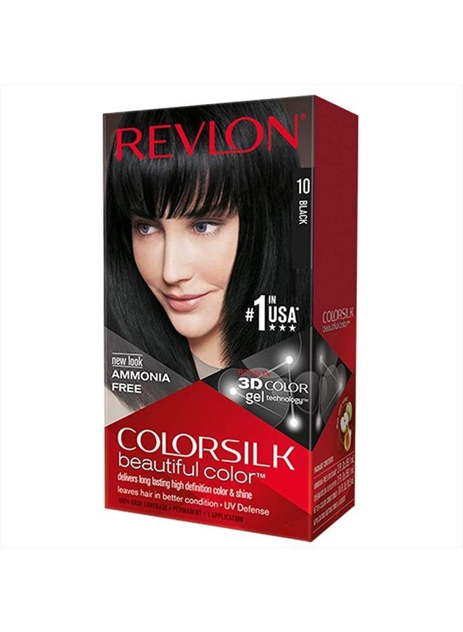 Revlon Permanent Hair Color by Revlon, Permanent Hair Dye, Colorsilk with 100% Gray Coverage, Ammonia-Free, Keratin and Amino Acids, 10 Black, 4.4 Oz (Pack of 1) - Image 1