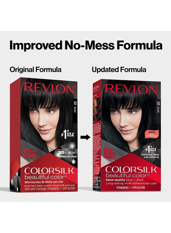 Revlon Permanent Hair Color by Revlon, Permanent Hair Dye, Colorsilk with 100% Gray Coverage, Ammonia-Free, Keratin and Amino Acids, 10 Black, 4.4 Oz (Pack of 1) - Image 3