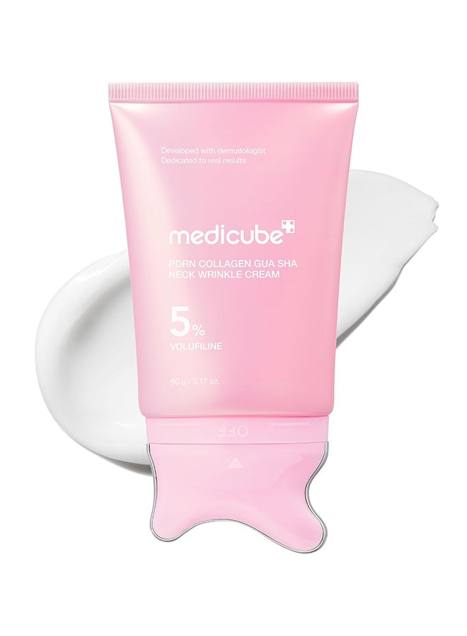 Medicube PDRN Collagen Gua Sha Neck Wrinkle Cream - Firming, Contour Care Built-In Gua Sha Massager with Volufiline 5% - For the Look of Fine Lines, Jawline, Neck, Décolleté, Korean Skincare, 3.17 oz - Image 1