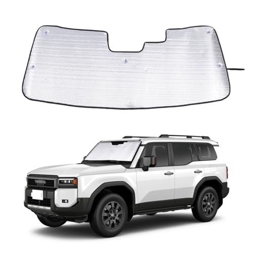 Qiosreui Front Windshield Sunshade for Toyota Land Cruiser Prado LC250 2024-2025 Accessories Windshield Sun shade Foldable Reflective Sun Visor Custom Sunscreen UV Blocker Privacy Protector HeatShield (Silver) - Image 1