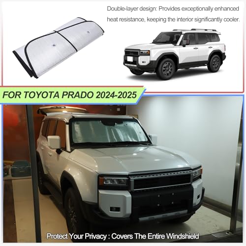 Qiosreui Front Windshield Sunshade for Toyota Land Cruiser Prado LC250 2024-2025 Accessories Windshield Sun shade Foldable Reflective Sun Visor Custom Sunscreen UV Blocker Privacy Protector HeatShield (Silver) - Image 4