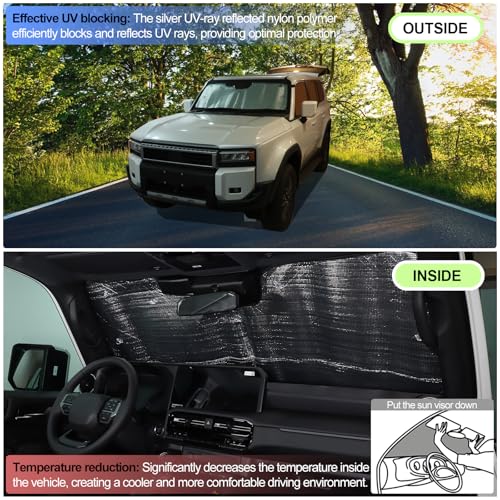 Qiosreui Front Windshield Sunshade for Toyota Land Cruiser Prado LC250 2024-2025 Accessories Windshield Sun shade Foldable Reflective Sun Visor Custom Sunscreen UV Blocker Privacy Protector HeatShield (Silver) - Image 5