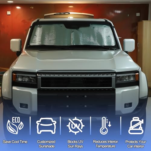 Qiosreui Front Windshield Sunshade for Toyota Land Cruiser Prado LC250 2024-2025 Accessories Windshield Sun shade Foldable Reflective Sun Visor Custom Sunscreen UV Blocker Privacy Protector HeatShield (Silver) - Image 3
