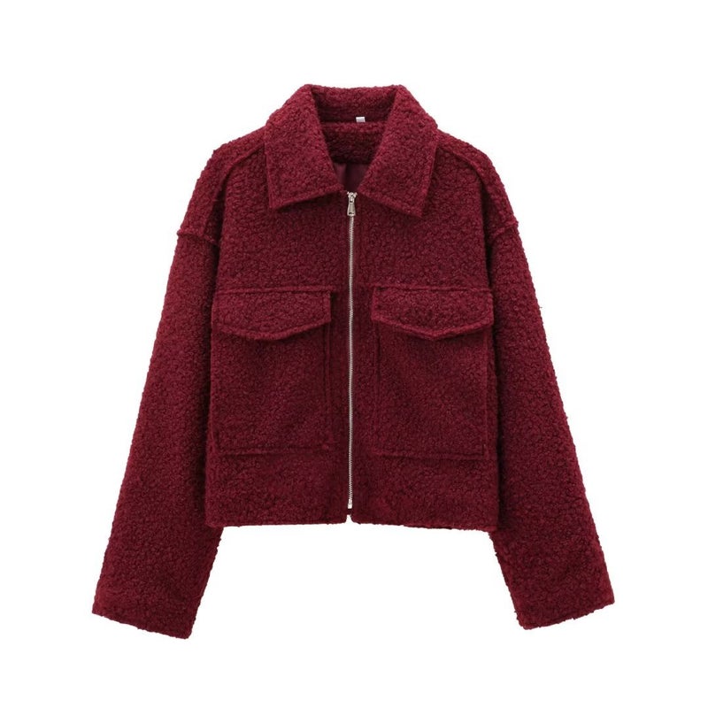 Chic Street Fashion Short Wool Jacket D69237 Deep red 