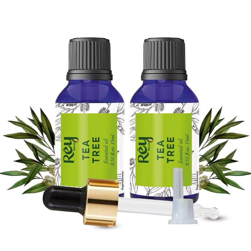 Rey Naturals Rey Naturals 100 Pure Tea Tree Essential Oil For Hair  Scalp Skin  Face Care  Tea Tree Oil For Dandruff Acne Aromatherapy  Stress  Suitable For All Skin  Hair Types  15ml - Image 1