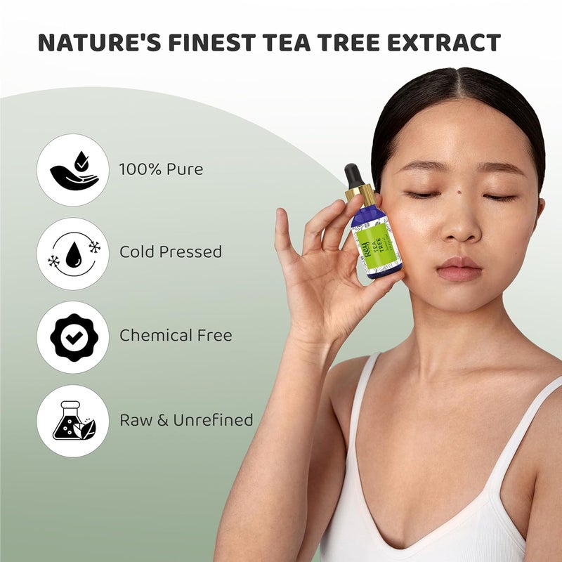 Rey Naturals Rey Naturals 100 Pure Tea Tree Essential Oil For Hair  Scalp Skin  Face Care  Tea Tree Oil For Dandruff Acne Aromatherapy  Stress  Suitable For All Skin  Hair Types  15ml - Image 3